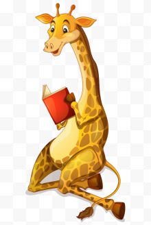 卡通手绘可爱长颈鹿看书...