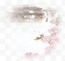 水墨画乡水人家背景