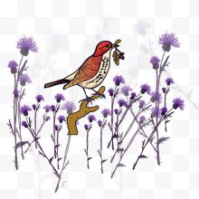 矢量图紫色花儿鸟