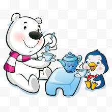 喝茶的北极熊和企鹅