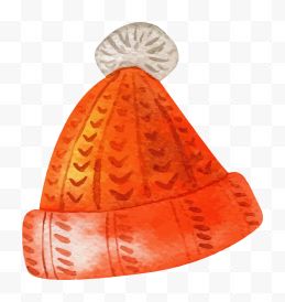 水彩手绘橙红色帽子