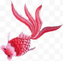 红色金鱼刺绣