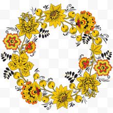 黄色花纹花卉植物装饰圆形边框