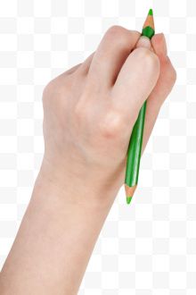 手握绿色蜡笔