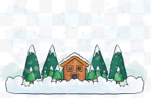 冬季森林小屋矢量图