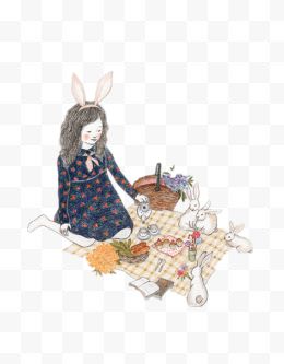 女孩与兔子的野餐