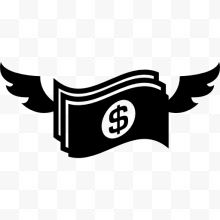 元钱钞票纸的翅膀图标...
