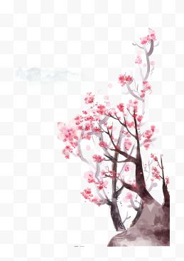 手绘水彩桃花树
