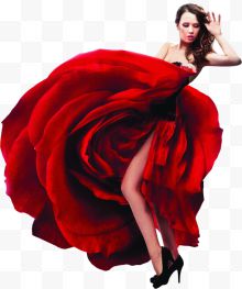 红色创意长裙模特