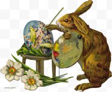 老式的兔卵< br >油墨水仙复活节
