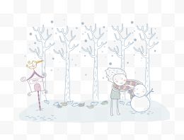 小男孩给雪人围围巾