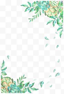 小清新手绘绿叶与花朵边框