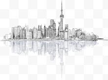 上海建筑楼群速写素描