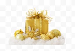 金色圣诞礼盒与小球...