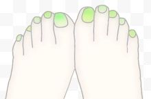 涂着绿色指甲油的双脚...