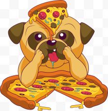 矢量手绘吃披萨的沙皮犬...