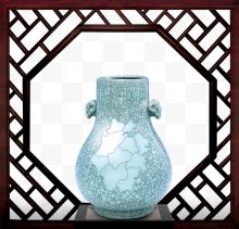 中国风木框蓝色复古花瓶...
