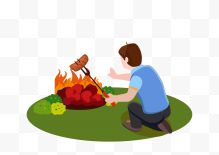 卡通手绘火堆烤肉