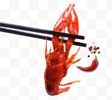 筷子夹着红色小龙虾