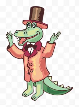 卡通戴帽子穿西服鳄鱼先生
