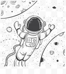 手绘遨游太空宇航员