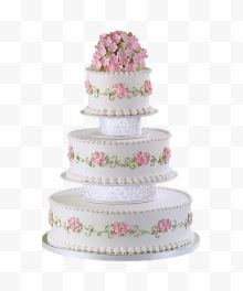 多层粉色花朵装饰婚礼蛋糕...