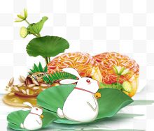 中秋节月饼美食荷叶上的玉兔