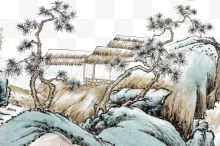 彩绘中国风创意山水水墨画...