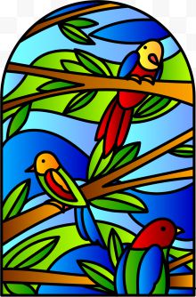 小鸟主题卡通彩色玻璃窗