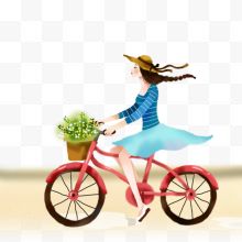 骑自行车的卡通女孩...
