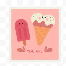 红色卡通冰棍冰淇淋情人节卡片