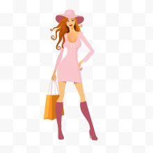 粉色拎着购物袋的卡通女郎