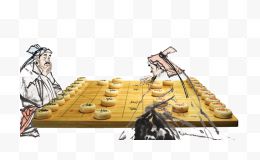 手绘人物下象棋场景图