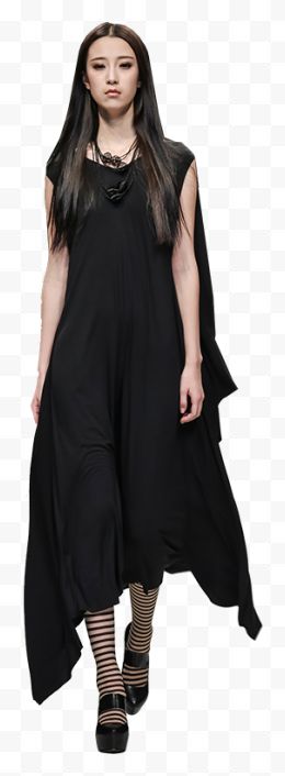 黑色长裙优雅时装模特...
