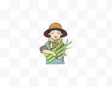 抱着竹子的农夫
