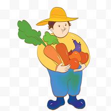 抱着蔬菜的卡通农民伯伯