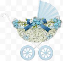 蓝色鲜花装饰婴儿车...