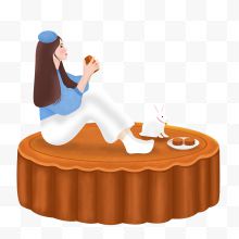 中秋节主题美女坐在月饼上