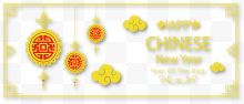 黄色中国结春节横幅