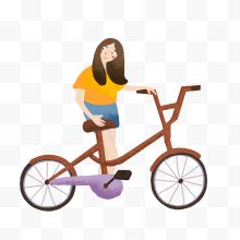 手绘卡通人物女孩推着自行车
