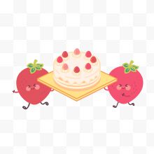 矢量卡通手绘趣味草莓蛋糕