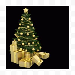 圣诞树与金色礼盒