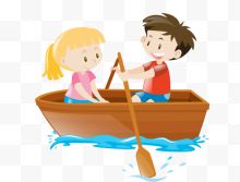 卡通手绘小孩子划船