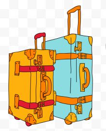 卡通手绘彩色的行李箱...