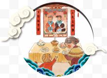 中国风卡通彩绘祭灶神插画