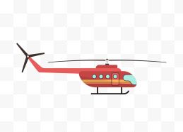 手绘卡通风红色直升飞机