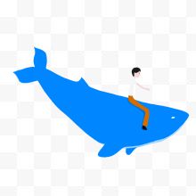 卡通手绘男孩与鲨鱼...