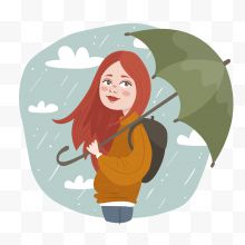 创意雨中撑伞的女子矢量图