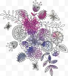 手绘彩色线条花卉