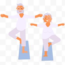 老年夫妻练瑜伽矢量插画